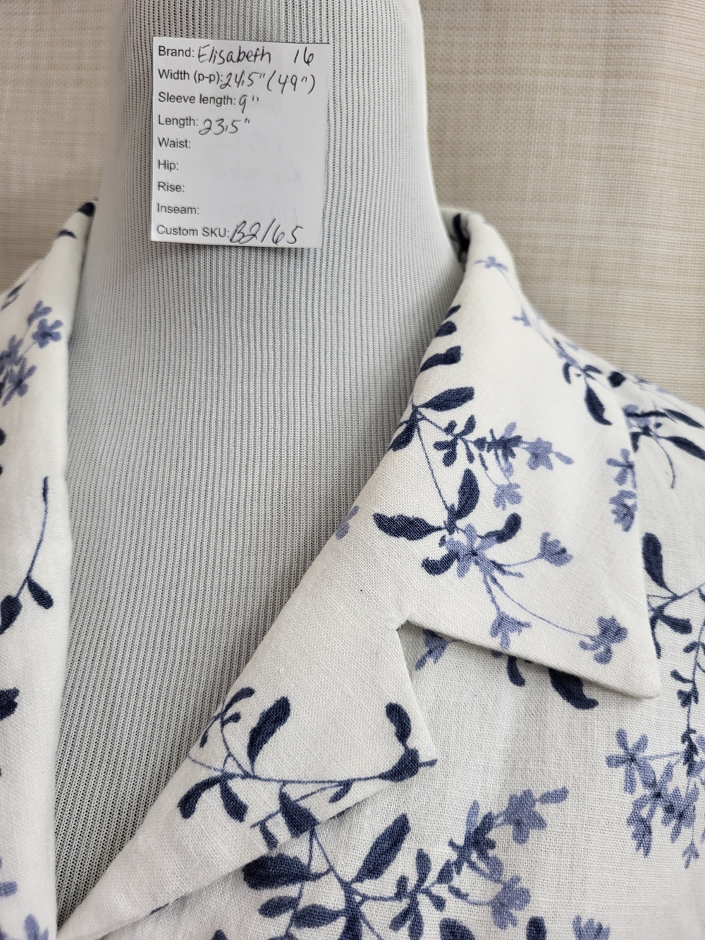 Elisabeth Women's White Blue Floral Linen Blend Button Down Blouse Size 16 - Picture 5 of 12